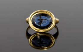 Antique 18ct Gold And Sardonix Ring Stone set signet ring with oval setting and carved black