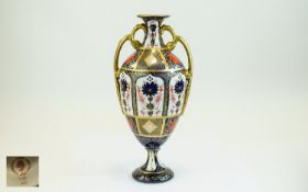 Royal Crown Derby Imari Pattern Twin Handle Urn Shaped Vase. Pattern No 1128, Date 1973. Stands 10.