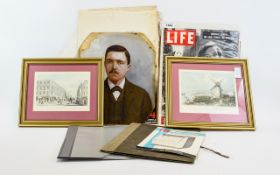 A Mixed Collection Of Framed Prints, Postcards and Vintage Advertising Ephemera A Varied