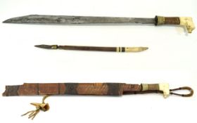 Malayan Sword And Scabbard, Dayak Mandau Head Hunters Sword, With Ivory Head Pommel.