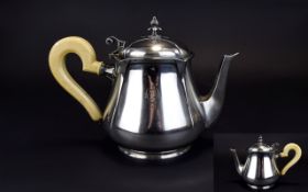 French - Fine Quality Art Deco Silver Plated Teapot by Puiforcat with Ivory Handle.