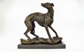 A Contemporary Good Quality Large and Impressive Bronze Sculpture / Figure of a Greyhound - Standing