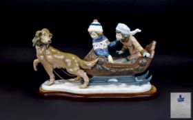 Lladro Top Quality Large and Impressive Porcelain Figure Group ' Sleigh Ride ' Model No 5037 ' Boy