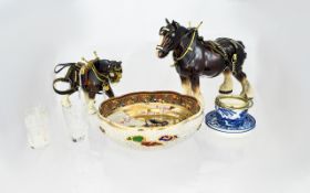 A Small Collection Of Ceramics Eight items in total to include two shire horse figures with leather