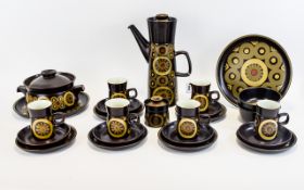 Midwinter 'Kismet' Coffee Set comprising coffee pot, sugar bowl, milk jug and six cups and saucers.