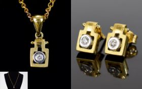 Ladies 18ct Gold Diamond Set Pendant with Matching 18ct Gold Diamond Set Pair of Earrings,