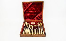 Boxed Canteen of Cutlery by A. Ecroyd. Marked to lid October 1899. Fitted case lined in red