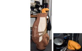 A Collection Of Progen Golf Clubs And Bag Along With A Scotty Cameron Custom Putter Taupe nylon