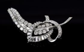 Art Deco Period - Stunning Platinum Brill and Baguette Cut Diamond Set Brooch.