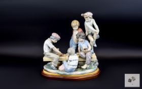 Nao by Lladro Large and Impressive Ltd Edition Porcelain Figure Group ' Boys Playing Cards ' From