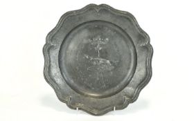 Pewter Armorial Charger Shaped Circular Form,