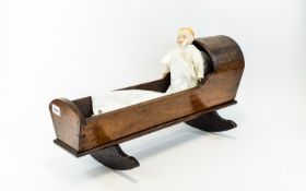 Antique Handmade Oak Dolls Rocking Crib Nineteenth century doll's cradle with rockers, fashioned