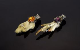 Two Scottish Silver Talon Brooches, formed from an eagles talon, With Silver Mounts Set With