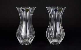 Bohemia Crystal Pair Of Bulbous Straight Cut Flower Vases. Original boxes. As new condition,