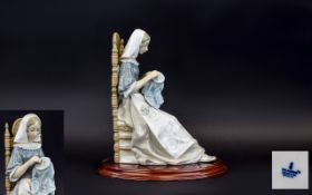Lladro Handmade Top Quality Porcelain Figure Raised on Oval Shaped Wooden Stand ' Insular