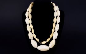 Antique - Period Excellent Quality and Heavy Ivory Graduated Beaded Necklace. c.