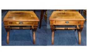 Pair Of Mahogany Occasional/ Side Tables. Single frieze drawer and frame supports.