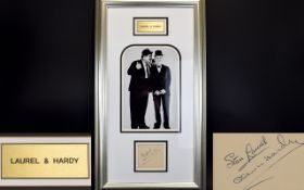 Laurel and Hardy Hand Written Autographs with Large Photo of The Famous Pair, Mounted and Framed