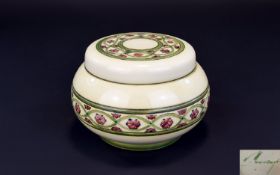 William Moorcroft Signed - Globular Shaped Tabacco Lidded Jar. c.1903. Floral Bands Design, Singed