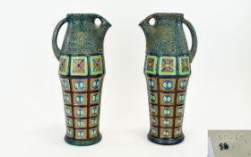 Amphora Pottery Bohemia Pair of Tall Vases / Jugs with Painted Enamel Decoration. c.1910.