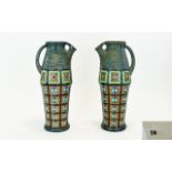 Amphora Pottery Bohemia Pair of Tall Vases / Jugs with Painted Enamel Decoration. c.1910.