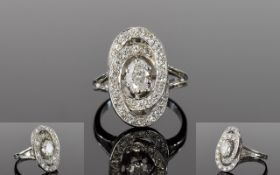 Art Deco Period 18ct White Gold Set Diamond Dress Ring.