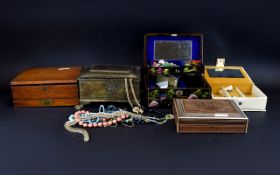 A Mixed Lot Of Costume Jewellery And Boxes A large and varied collection to include footed brass