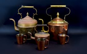 Collection of Copper. Comprising Large Brass and Copper Kettle 15 Inches High, Copper Kettle with