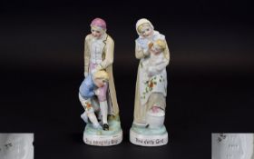 Conta and Boehme Pair of Hand Painted Mid 19th Century Ceramic Novelty Figures ( 2 ) c.1850's. The
