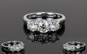 Ladies Stunning And Top Quality 18ct White Gold Three Stone Diamond Ring The round brilliant cut