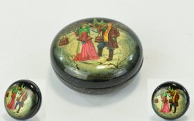 ''Down The Street'' - High Quality Round Russian Lacquer Box, Hand Painted Miniature Portraying A