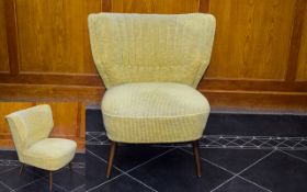 Mid Century Cocktail Chair Scallop back chair with stitched channels and covered buttons.