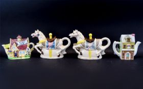 Leonardo Collection Novelty Teapots comprising townhouse, village church and two fairground
