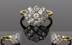 18ct Gold Diamond Set Cluster Ring, Set with 18 Round Diamonds. Marked 750. Est Diamond Weight 1.
