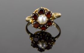 9ct Garnet and Pearl Ring.
