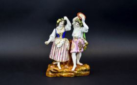 French - Nice Quality Mid 19th Century Porcelain Hand Painted Figure Group ' Dancers ' with