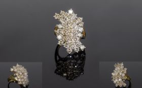 A Large and Impressive 14ct Gold Diamond Cluster Ring, Set With A Cluster Of 32 Round Modern