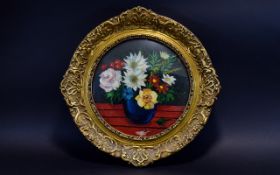Late 19th/Early 20th Century Oil On Board In Decorative Convex Frame Expressionistic still life of