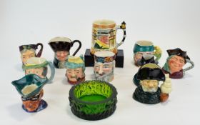 Collection of Character Jugs (12) in total. Includes Shorter Highway Man, Capt Ahab, Various sizes.