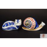 Royal Crown Derby Paperweights ( 2 ) Snail and Fox. Dates 1993, No Stoppers.