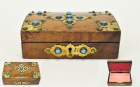 Victorian Gothic Revival Walnut Casket, With Brass Strapwork Mounted With Blue Cabochons. 8 x 5