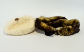 Vintage Angora Beret And Mink Stole small cream beret in original card hatbox. Also a mink stole