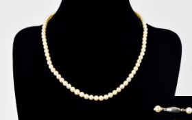 Antique - Single Strand Cultured Pearl Necklace Choker with a 9ct White Gold Clasp. Marked 9ct.