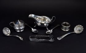 A Good Collection of Antique Small Silver Items. All Fully Hallmarked. Comprises 1/ Silver Sauce