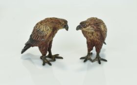 Antique - Period Bergman Style Pair of Gold Plated Bronze Eagles / Bird of Prey In Realistic Form.