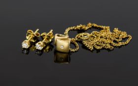 14ct Yellow Gold Set Pair of Diamond Stud Earrings with 14ct Gold Diamond Set Pendant.