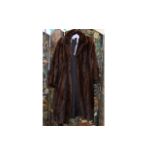 Full Length Dark Brown Mink Coat with side seam pockets, hook and eye closure,