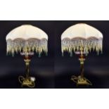 Antique Pair of Very Stylish Brass Column Oil Lamps - Converted to Art Deco Style Electric Table