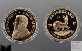 South African Mint Ltd and Numbered Edition 2017 1 oz Gold Proof Krugerrand, Proof Coin & Privy