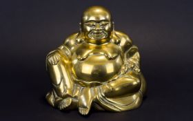 A Mid 20th Century Large Polished Cast Brass Sculpture / Figure of a Smiling Buddha,